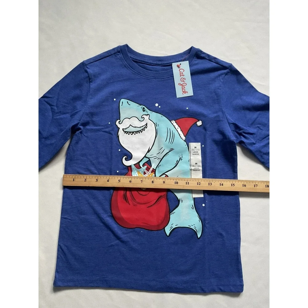 Cat & Jack  Blue Long Sleeve Tee With Shark Graphic Holiday Size‎ M 8/10